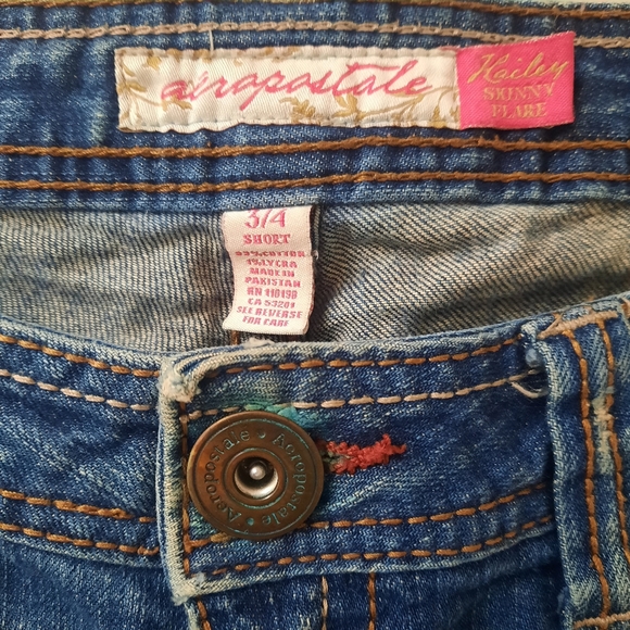 Aeropostale Hailey Skinny Flare Sz 3/4 Short Womens Jeans Distressed - Picture 3 of 10